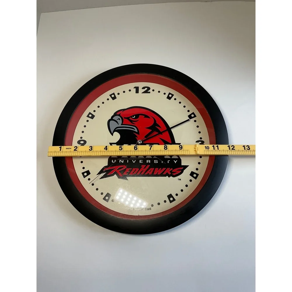 Miami University RedHawks Wall Clock Hana Time NCAA Sports Decor Black Red 12in